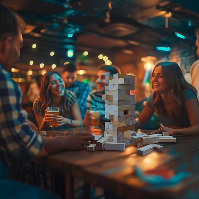 Tumbling Tower Blocks Games,Large Wooden Blocks Stacking Game for Kids Adults Family Classic Stacking Board Games for Indoor Outdoor Backyard Lawn Stack to Over 3.2Ft- 60pcs with Carrying Bag