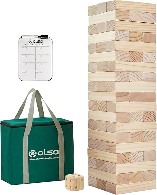 Olsa Giant Tumble Tower 57PCS Wooden Block Stacking Yard Games with Carrying Bag Classic Indoor & Outdoor Game for Adults and Family Party Games for Backyard Lawn Beach Camping (Over 4.2 Ft)