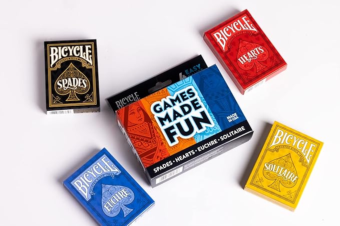 Bicycle 4 Playing Card Games in 1: Euchre, Hearts, Spades, and Solitaire (4 Card Game Pack)