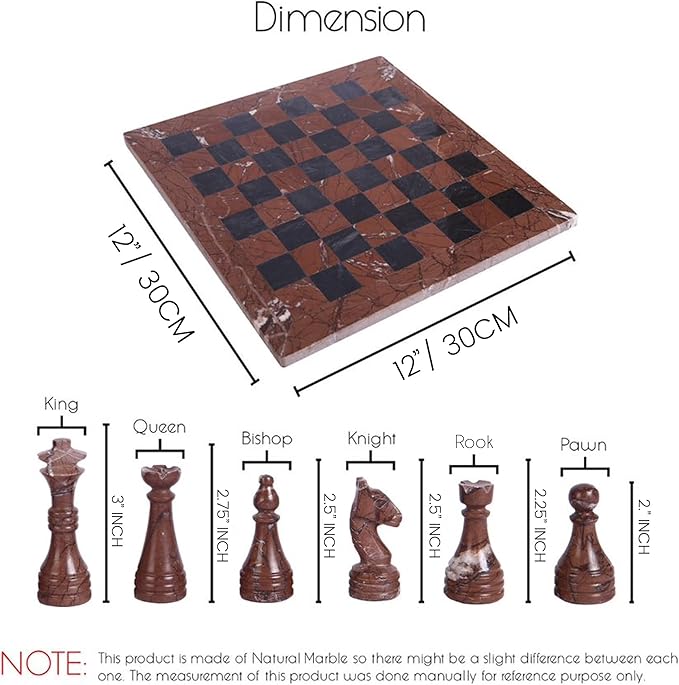 Handmade Marble Chess Set - Marina & Black (12 x 12 Inches) - Chess Sets for Adults - Premium Quality Chess Boards - Fancy Chess Boards