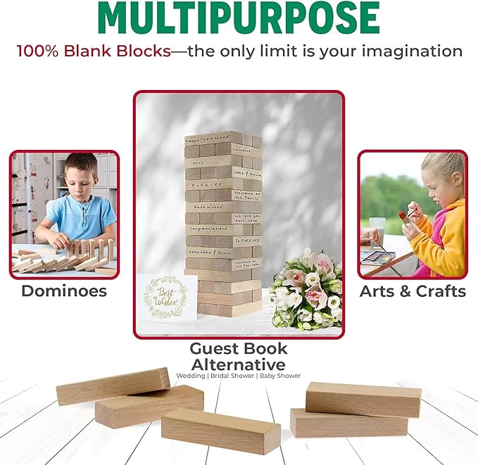 CoolToys Timber Tower Wood Block Stacking Game – Original Edition (48 Pieces) – 4 Pack
