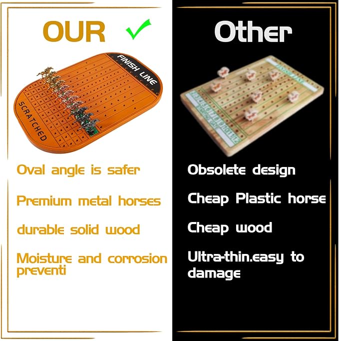 Horse Race Board Game Racing Game Thickened Solid Wood with 11 Luxurious Durable Classic Metal Horses with 4 Dice and 2 Boxes of Cards Horse Racing Game (Red Peach)…