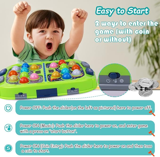 Hammer Mole Game for Toddler, Toys for 3-12 Year Old Boys and Girls, Kids Whacking Mole Game,Gifts for 3 4 5 6+ Year Old Boys, Interactive Educational Toys with Sound and Light, PK Mode with 2 Hammers