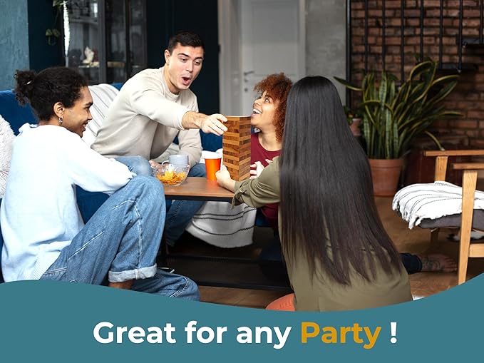 BSIRI Wood Tumbling Tower - Ideal for Party, Kids Games, Building, Camping, Outdoor Games for Adults and Family, Classic Stacking Block for Challenging Your Skills.