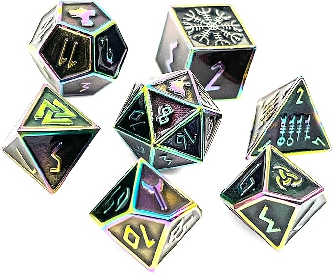 Norse Foundry Set of 7 Fallen Star Norse Series Full Metal Polyhedral Dice RPG Math Games DND Pathfinder