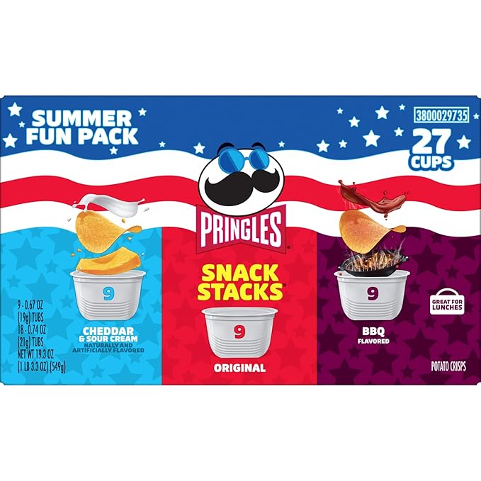 Pringles Potato Crisps Chips, Lunch Snacks, On-the-Go Snacks, Snack Stacks, Variety Pack, 19.36oz Box (27 Cups)