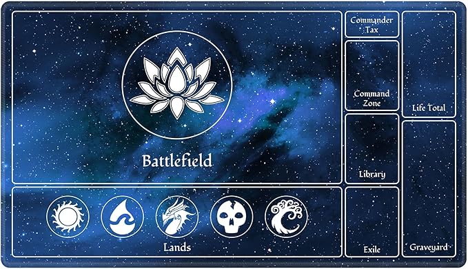 MTG Playmat Stitched with Magic Zone for MTG Card Game Playing, Commander Board Game Desk Mat Duel Mat Card Battles Binder Deck 24x14inches for Beginner, Galaxy Blue Mana