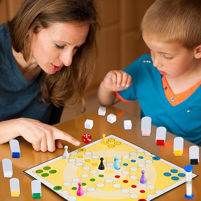 Deekin 131 Pcs DIY Create Your Own Board Game Kit with Blank Playing Cards, Foldable Blank Game Board, Dice, Pieces, Playing Card Stands, Rule Sheet, Sand Time