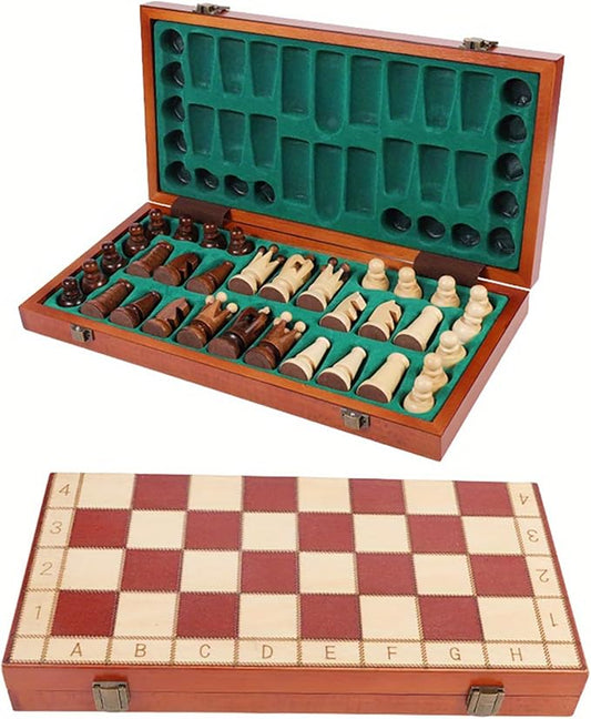 13-Inch Portable Folding Chess Set - Handcrafted Intricate Wooden Pieces, Perfect for Adults and Beginners