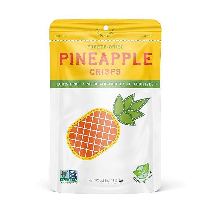Nature’s Turn Freeze-Dried Pineapple Crisps – Healthy, Gluten-Free, Crispy & Delicious, Plant-Based Snack, Ideal for Cereal, Smoothies, School Lunches, & On-the-Go, Pack of 12 (0.53 oz Each)