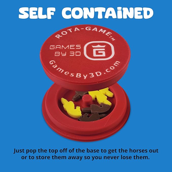 ROTA Game, Tic-Tac-Toe Game with Never a Tie, A Winner in Every Round, Ancient Roman Strategy Game, Portable 4" Board, Pockets or Purse-Size, with Horse Pieces, Made in USA (Red)