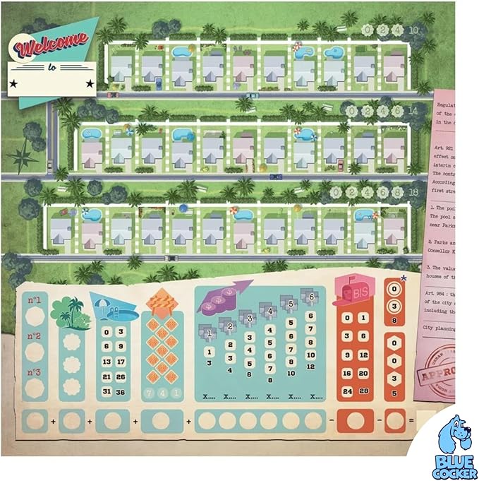Welcome to... Your Perfect Home Board Game | City Building Strategy Game | Narrative Adventure Game for Adults and Kids | Ages 10+ | 1-6 Players | Avg. Playtime 25 Minutes | Made by Blue Cocker Games