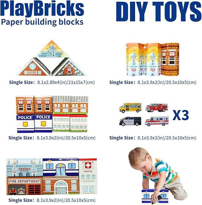 Cardboard Building Blocks, 31 Pack for Kids Jumbo With 5 Building Designs, Thick Pretend Brick Blocks for Building and Stacking Game