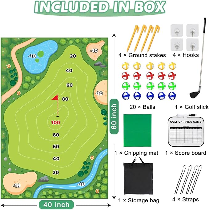 Battle Golf Game Chipping Mat - 37pcs Sticky Golf Pro Games Practice Mats Indoor Outdoor Games for Adults Family Kids Battle Golf Royale Game Play Equipment Stick Chip