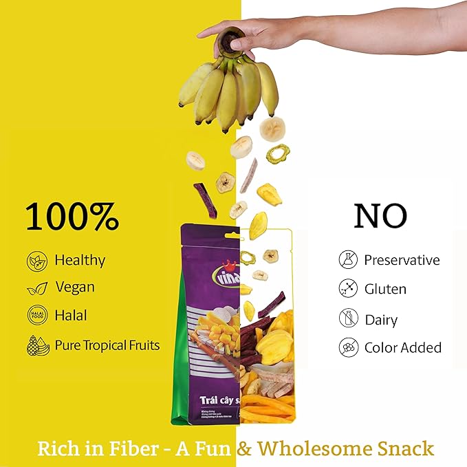 Vinamit Dried Mix Fruit Chips | 8.8 oz Bag | No Sugar Added | Tropical Fruit Blend | No-GMO, Gluten-Free & Vegan | High in Fiber & Antioxidants | Ideal for Healthy Snacking