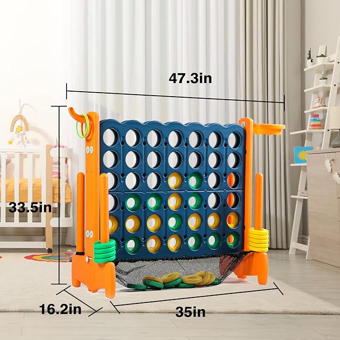 Giant 4 Row Game with Carrying Bag and Mesh Fabric .Giant 4-to-Score Game Set Suitable for Indoor and Outdoor Holiday Parties and Family Gatherings.（Dark Orange）