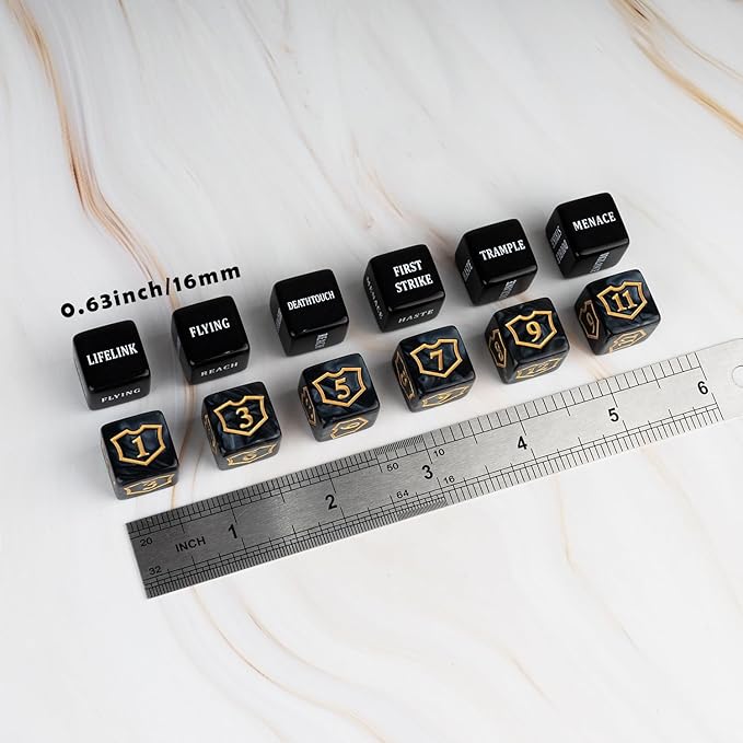 48 Pcs Abilities Keywords Counter Dice Black Shield MTG Dice Counters Bulk Buff Tokens D6 Dice Set for Magic The Gathering, MTG, TCG, Card Games Accessories