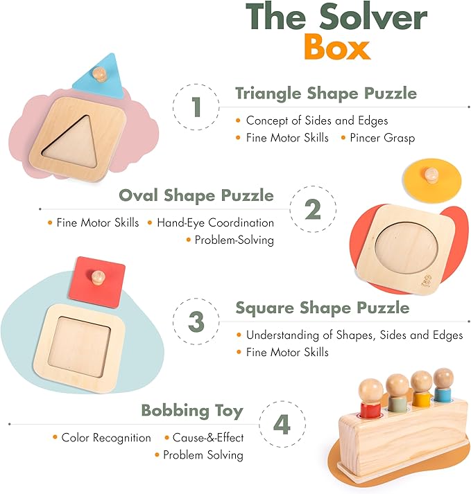 Montessori Toy Set 11-12 Months Baby Toys- 1 Year Birthday Gift, Push Ball, Shape Puzzle, Popup Toy, Pincer Grasp, Diversity Board Book, Picture Cards, Brain Development Toddler Toy