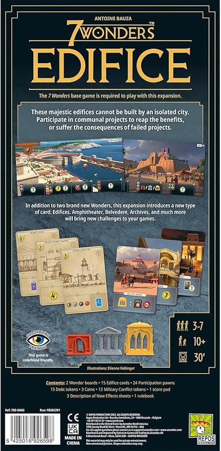 7 Wonders Edifices Board Game EXPANSION - New Challenges and Majestic Wonders Await! Civilization Strategy Game for Kids and Adults, Ages 10+, 3-7 Players, 30 Min Playtime, Made by Repos Production
