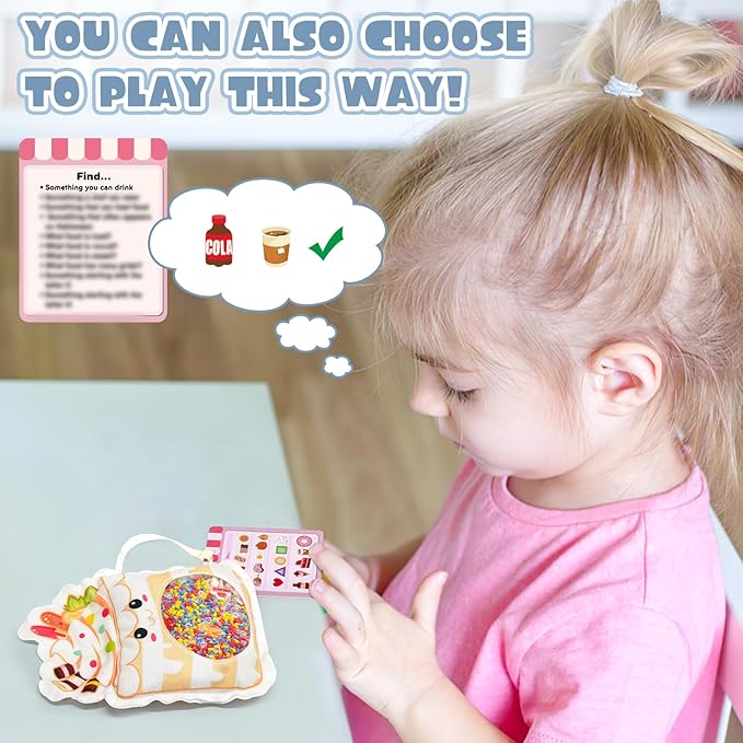 Joyreal Hide and Seek Busy Bag- 3 Pack Seek and Find Hidden Object Game, Sensory Hidden Object Search Problem Solving Travel Game for Kids 3+, Including Alphabet, Food, Fish, Animal (3)