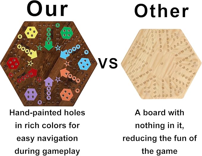 Large 20 Inches Wahoo Marble Board Game 4 and 6 Players 2 Sided Painted Thicken Wooden Dice Marbles Game for Family Friends Party Game Nights