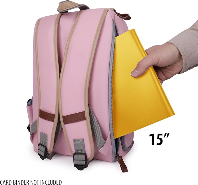 ENHANCE Mid-Size Trading Card Storage Box Backpack for Playing Card Case - Card Binder Space, TCG Deck Box Storage, Playmat Holder - Compatible with Magic the Gathering, YuGiOh, DnD (Pink)