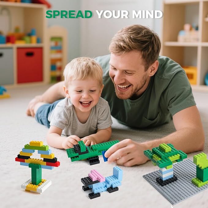 500 Piece Classic Building Bricks and 1 Gray Baseplate, 2x4 Bricks Bulk Creative Building Toys, Blocks Bulk for Kids Ages 6+, 6 Colors