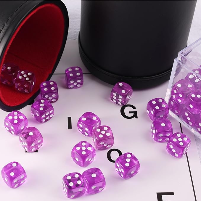 36 Pieces 12mm 6 Sided Mini Dice Set,Translucent Colors D6 Game Dice Set,6 Sided Standard Game Dice for Board Games Dice Games Classroom Teaching Dices Game, with Portable Gaming Box(Purple)