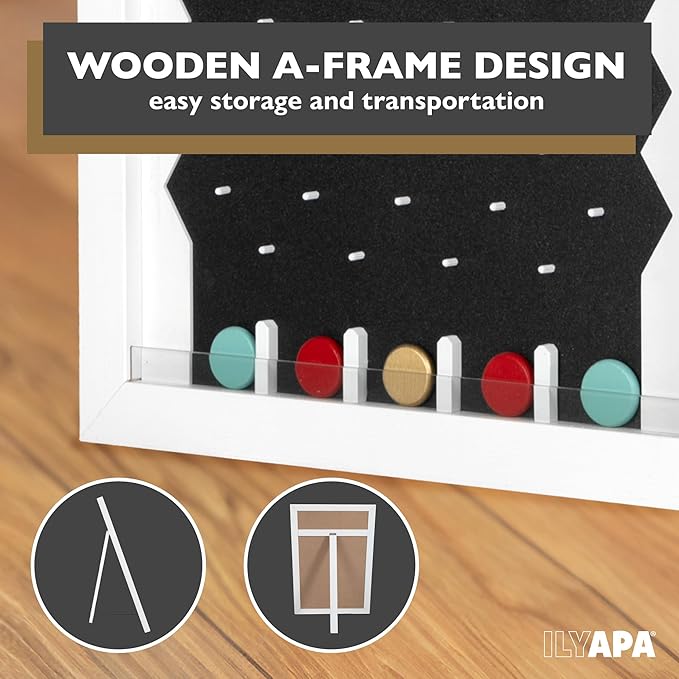 Ilyapa Large Prize Drop Board Game - 18x28 Inch Portable Penny Drop Game for Events and Trade Show - Wooden A-Frame Chalkboard Sign, Eraser