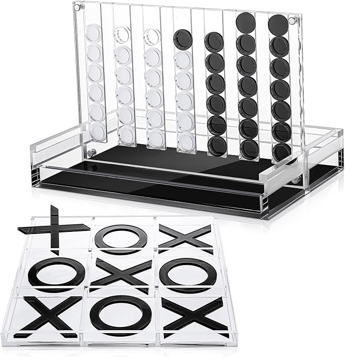 Set of 2 Acrylic Tic Tac Toe and 4 in a Row Classic Board Outdoor Games for Adults and Family Table Strategy Board Games for Living Room Table Guest Room Decor(Black and White)
