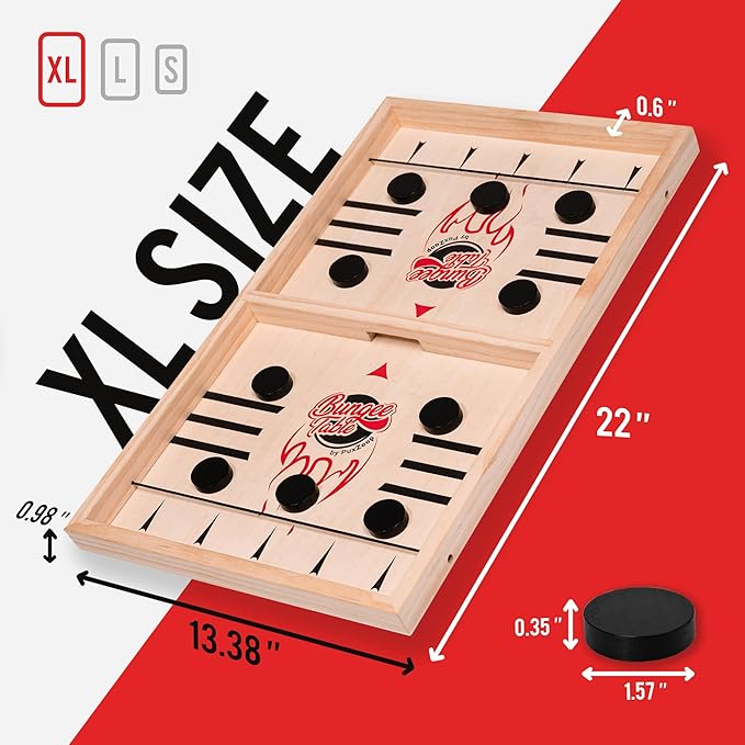 Fast Sling Puck Game - Test Your Speed and Accuracy with This Fast-Paced Wooden Air Hockey Board Game - Guaranteed Fun for Family Night or Friends Party