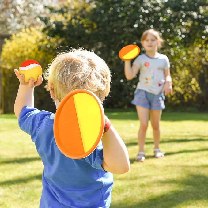 EVERICH Upgraded Toss and Catch Ball Game Set - Indoor and Outdoor Games for Kids 3-12, Beach Sand Pool Water Toy Includes 2 Paddles 2 Sticky Balls, Great Birthday Easter Gifts for Boys Girls