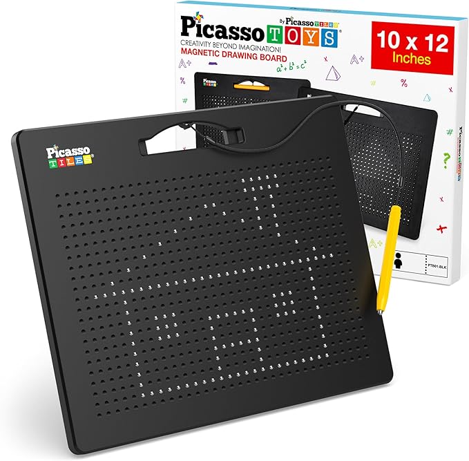 Picasso Toys Magnetic Drawing Board 12x10 inch Large 748 Bead Magnet Tablet Pad Erasable Reusable Writing Playboard STEM Toys Educational Playset Open-Ended Learning Kit Child Brain Development PTB01
