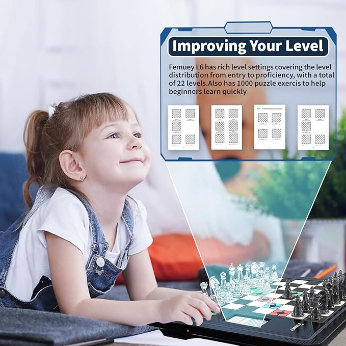 Electronic Chess Set, Computer Chess Game, Chess Set Board Game, Electronic Chess Game, LEDs, Built-in Battery, Great Partner for Play and Practice