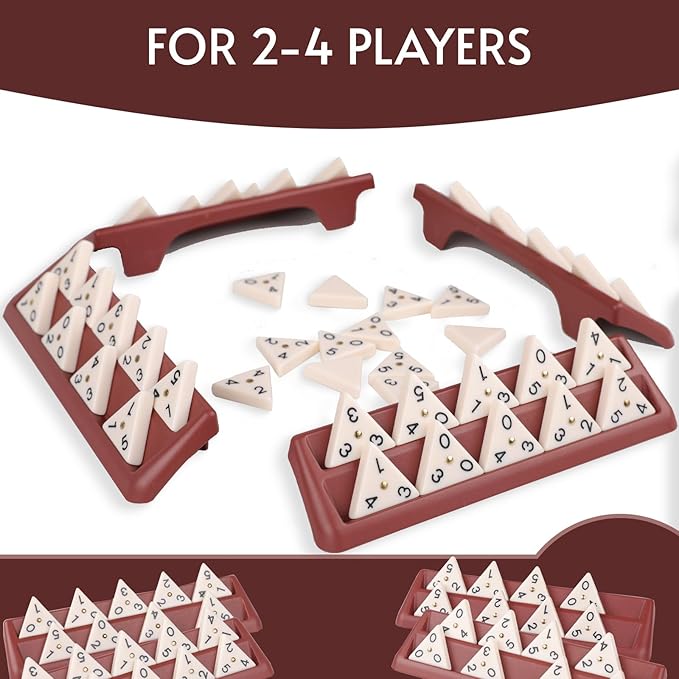 Triangle Domino Game Set with 56 Triangular Domino Tiles & Brass Spinners | Includes 4 Plastic Racks + Travel Case + Friendly Instruction | Classic Family Strategy Board Game for Ages Kids & Adults