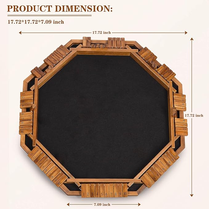 VAMSLOVE Upgraded 2-8 Players Shut The Box Dice Game-8-Way Wooden Board Table Math Game with 16+6 Dices - Close The Box Game for Kids, Adults Families Party Club (Instruction Included)