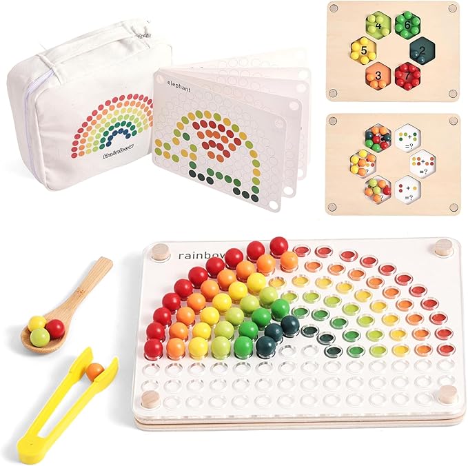 ibwaae Wooden Peg Board Beads Game Color Matching Toys for Toddlers Counting Toy for Preschoolers Learning Montessori Toys Fine Motor Math Gift for Girls and Boys