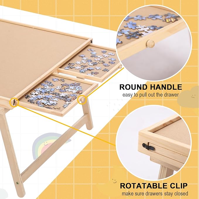 Yacona Puzzle Board 1500 Pieces,34.3”x 26.5” Jigsaw Puzzle Table with 4 Drawers and Cover,Portable Board GameTable with Folding Legs for Adults and Teens