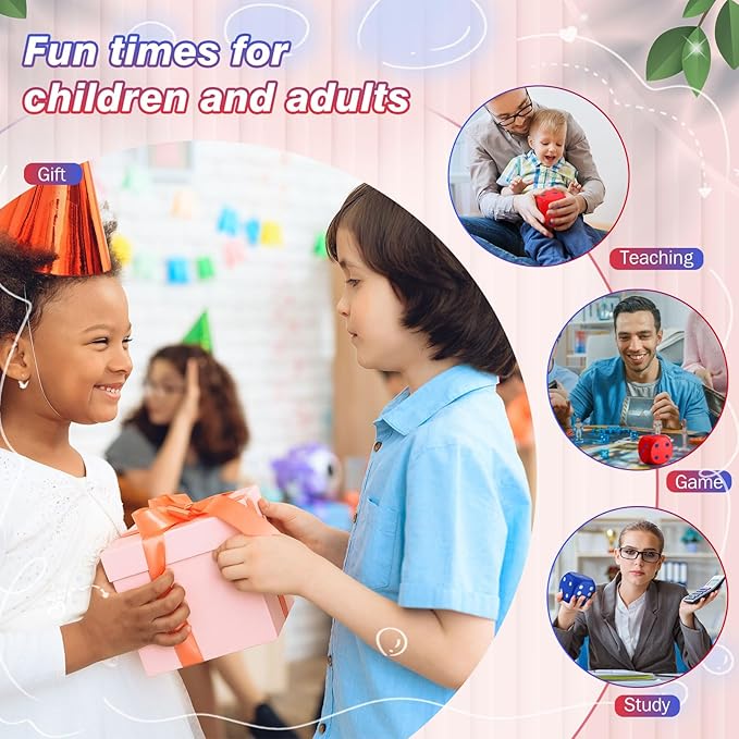 6 Pcs 4" Large Foam Dice Giant Cube with 6 Sided Number Dots Jumbo Soft Slow Big PU Foam Stress Ball for Party Game Math Learning Props Stress Relief Gifts(Red, Blue)