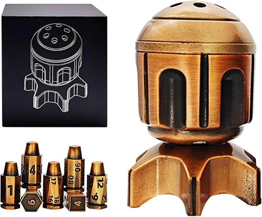 Roulette Dice Spinner for DND Dice Set, 7 Metallic Polyhedral D&D Dice with Gift Case for Dungeons and Dragon Game, RPG Role Playing Table Game Gifts (Black Gold)
