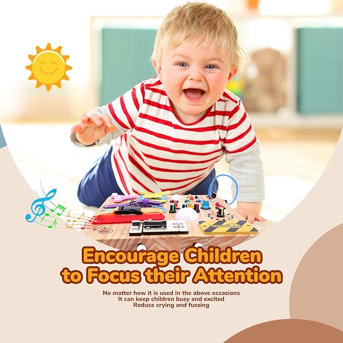 Busy Board,Montessori Toys for 1-3 Year Old Boys & Girls,Travel Educational Learning Activities for Toddlers,Sensory Toy for Kids with Autism (Busy Board v3)