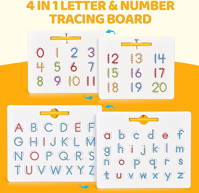 GAMENOTE Double Sided Magnetic Letter & Number Board Set - Alphabet & Numbers Tracing Board for Toddlers, ABC Uppercase & Lowercase Practicing, Math Learning, Educational Toys for Kids