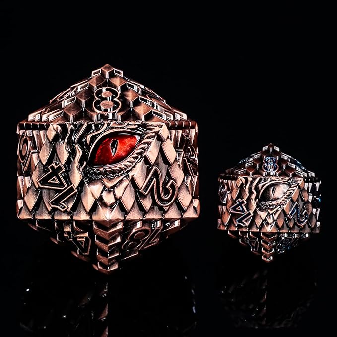 Metal D20 DND Dice Set - Dragon Scale Metallic 20 Sided Giant Polyhedral Dice,35mm Large Dragon Eye Metal D&D Dice Set for Dungeons and Dragon Tabletop Game(Red Copper Dragon Scale)