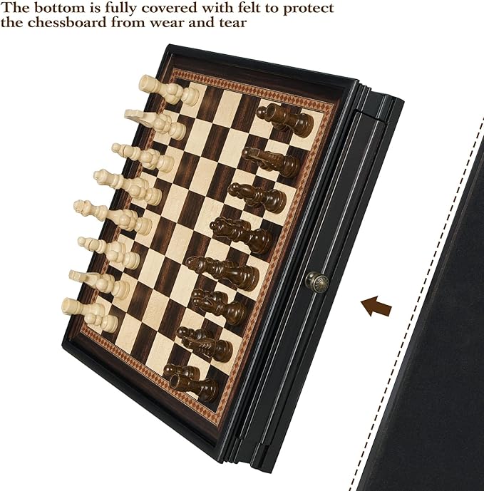 12.5’’ Wooden Chess Set, Magnetic Chess Pieces with 2 Built-in Storage Drawers - Chess Broad Game for Beginner, Kids, Adults - 2 Bonus Extra Queens