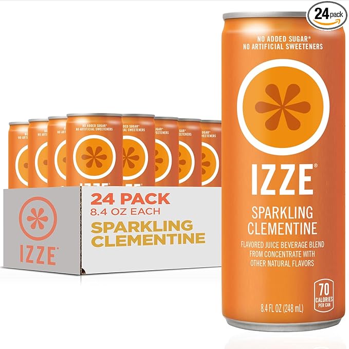 IZZE Sparkling Juice Beverage Blend, Clementine, No Sugar Added, 8.4 FL OZ, 24 Cans