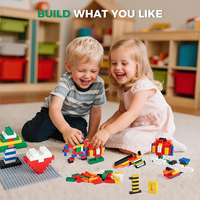 500 Piece Classic Building Bricks and 1 Gray Baseplate, 2x4 Bricks Bulk Creative Building Toys, Blocks Bulk for Kids Ages 6+, 7 Colors
