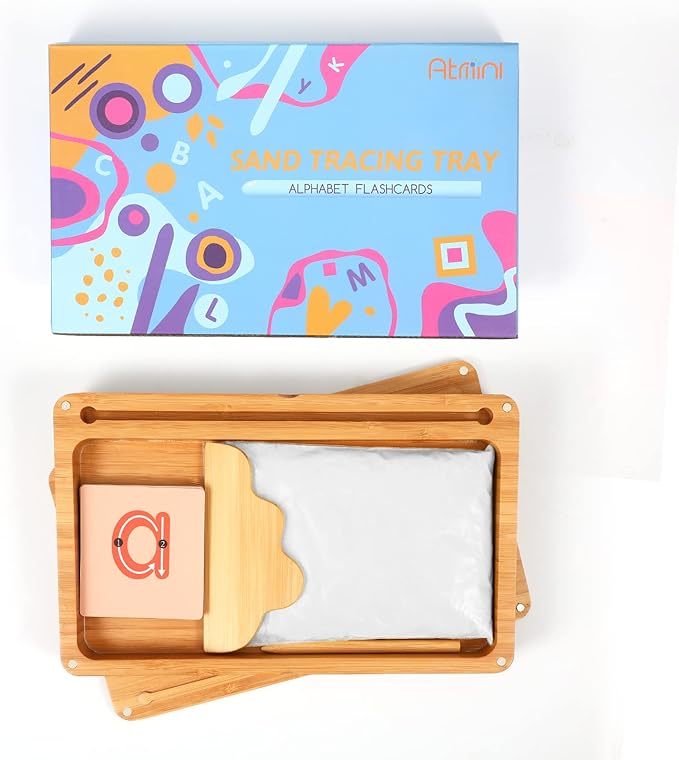 Montessori Sand Tray with Lid - Wooden Sand Trays for Kids - Writing Letters and Numbers (White)