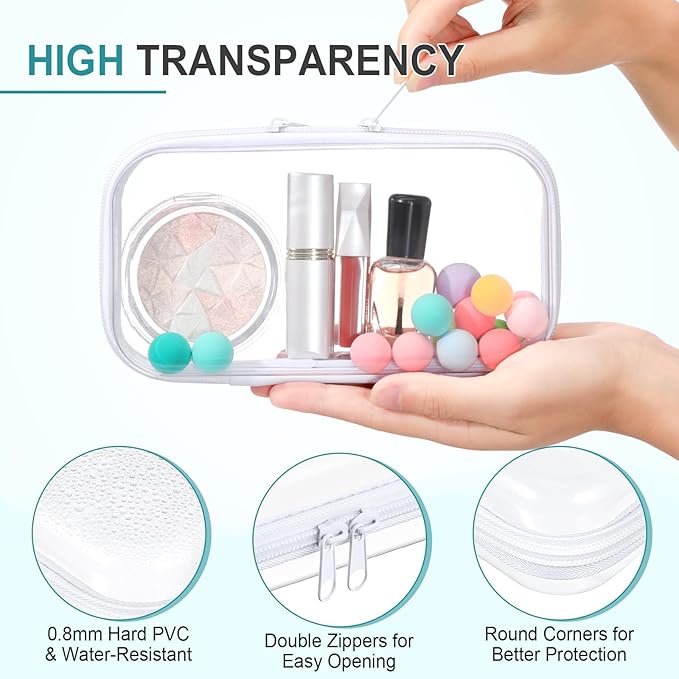 Hoolerry 4 Pcs Hard Clear Zipper Case Transparent Cases for Snacks Makeup Bag Plastic Storage Box Containers for Building Blocks, Puzzles, Cosmetics(White,7.5 x 3.9 x 2 in)
