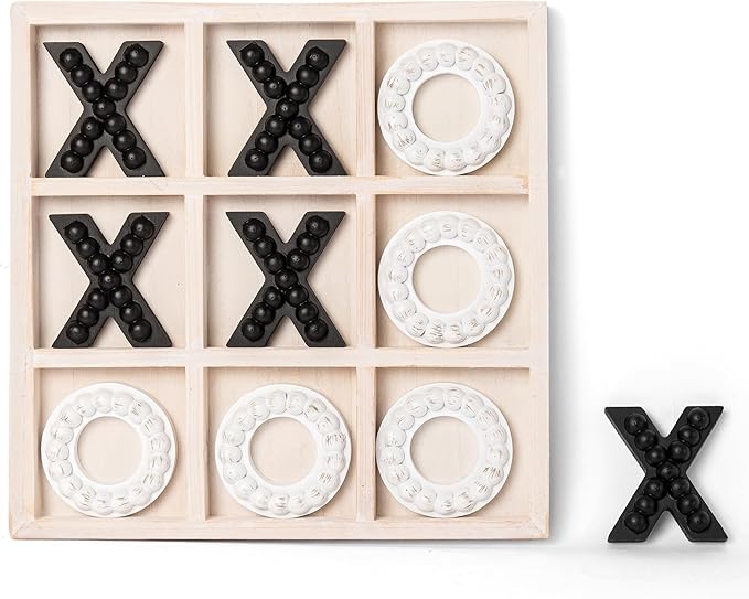 GENMOUS Wooden Tic Tac Toe Game Board for Seniors Family Indoor Game, 10.6 Inch White Rustic Giant Tic Tac Toe Coffee Table Decor, Tic Tac Toe Board Game Fun for Family Travel Outdoor Game Room Decor