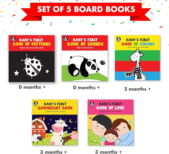 Madame Curie’s Baby's First Library Set of 5 | Baby Toys, for 0-3-6 Months, 0 to 1 Year Old, Toddler Board Books | Baby Shower, Birthday Gift Ideas for Newborn Girl & Boy, Infant Toys